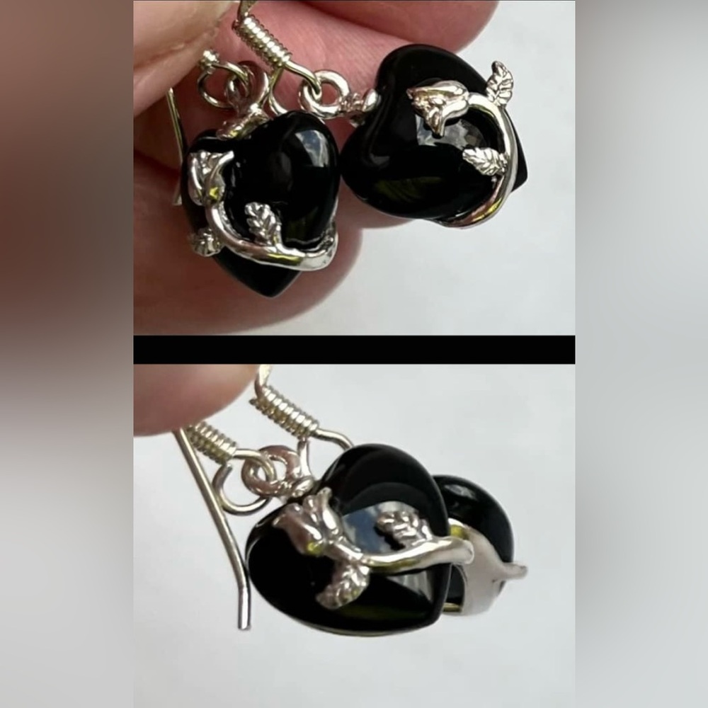 925 (EUC) onyx pierced earrings pendant 20” necklace set signed  vintage jewelry - Picture 12 of 17